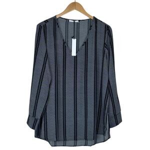 Three Eighty Two Revolve  V-Neck High Low Side Slit Tunic Blouse NEW Size Large